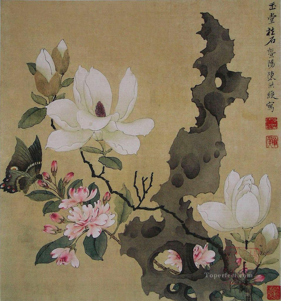 Chen Hongshou magnolia and erect rock traditional Chinese Oil Paintings